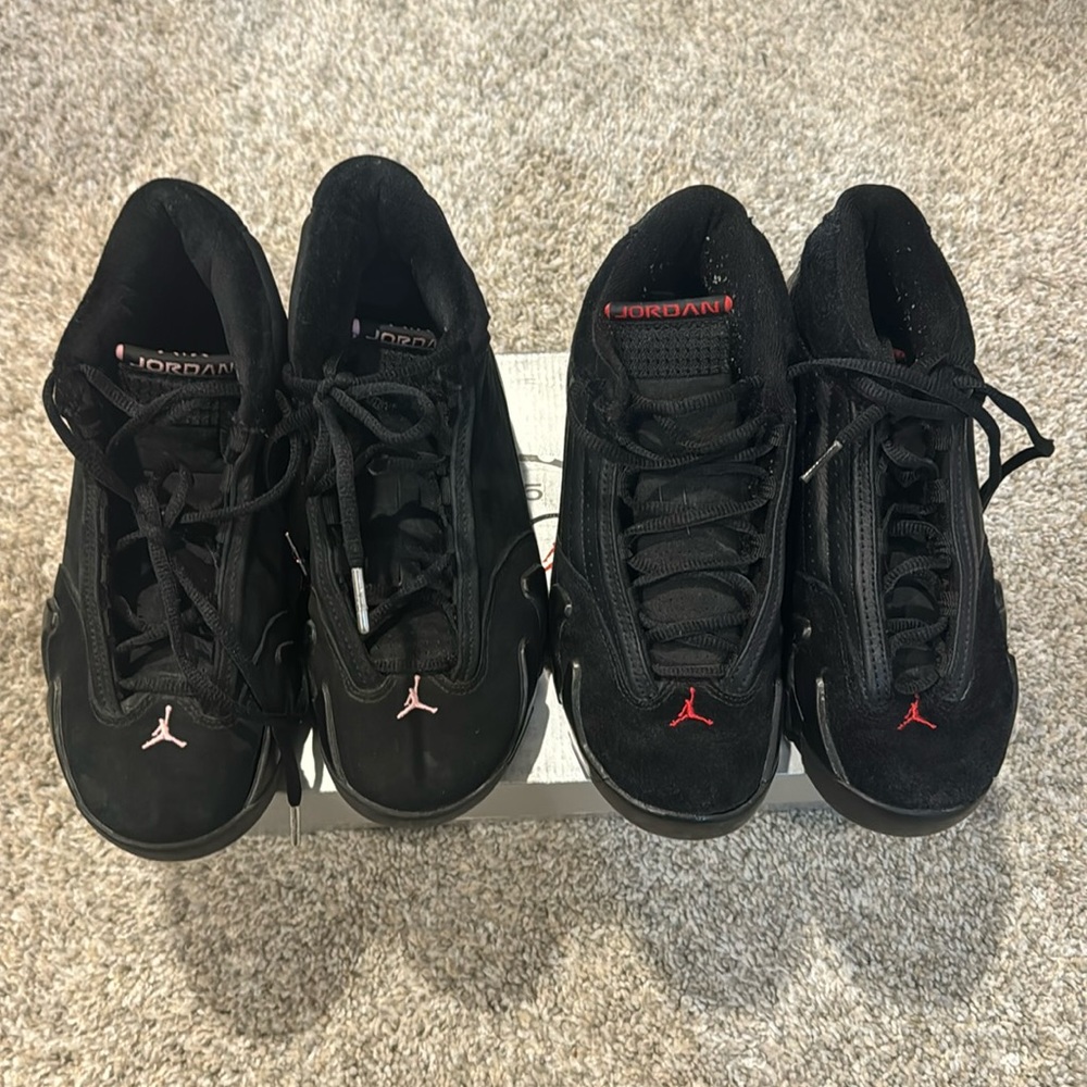 Jordan retro 14 kids sz 4.5y(blk/red) and wmns sz 6 (blk/pink) no box good shape